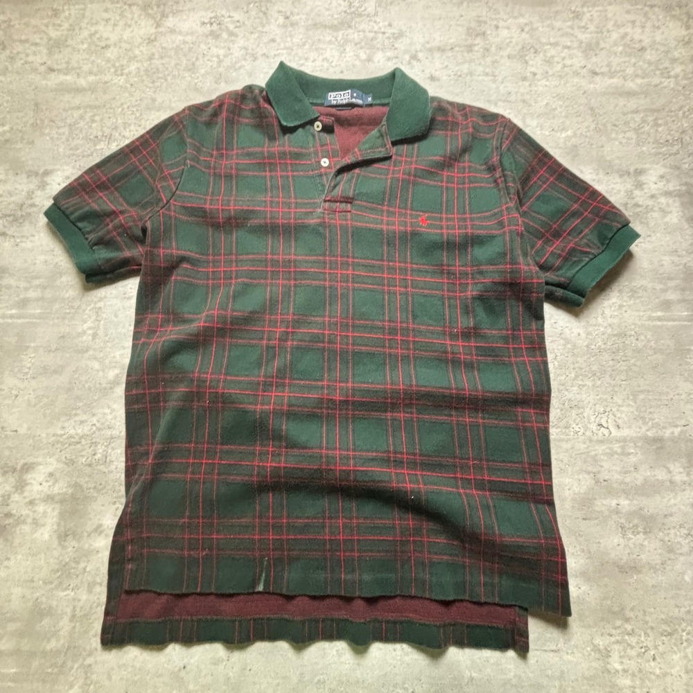 Polo Ralph Lauren Polo Shirt M Green Red Plaid Short Sleeve Pony Logo